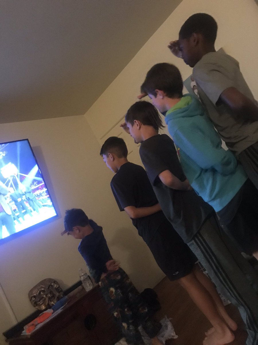 Boys at full salute during anthem for fight last night