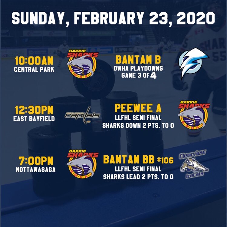 BarrieSharks's tweet photo. Just 3 games on the schedule today, including Peewee A trying to keep their LLFHL semi final series alive, while Bantam BB (Tremain) hope to end theirs. #GOSHARKSGO #OWHA #PLAYDOWNS #OWHAPLAYDOWNS #LLFHL #PLAYOFFS #LLFHLPLAYOFFS #GIRLSHOCKEY #HOCKEY #Barrie https://t.co/VxJFJeLM2v