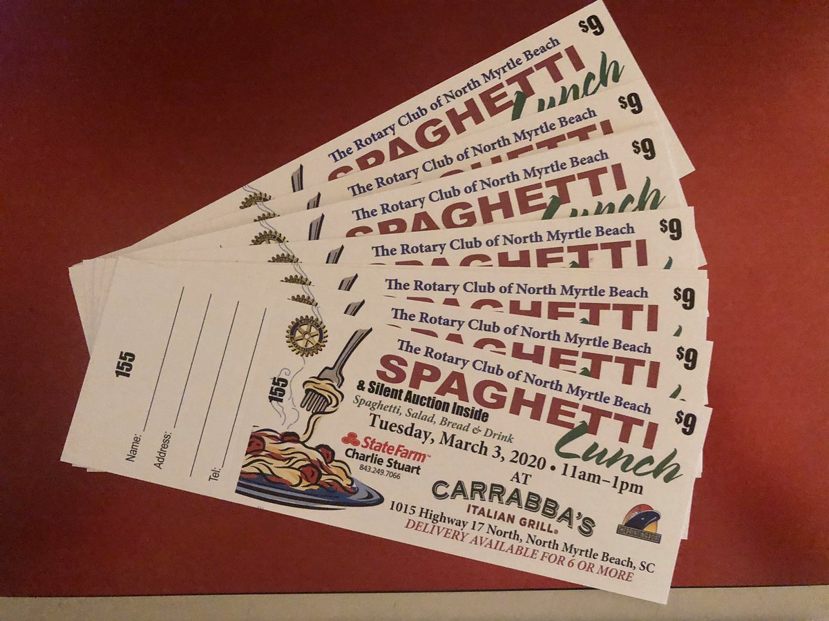 NmbClub's tweet photo. Our annual spaghetti lunch fundraiser at Carrabba’s #northmyrtlebeach is coming up on March 3rd. All proceeds go to help the NMB Community. DM is to get yours today https://t.co/bz9DZiI8cs