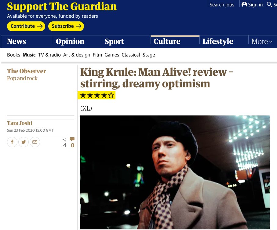 eveningsam's tweet photo. C'est moi ou le Guardian vient de sortir deux reviews totalement opposées du dernier album de King Krule ? 🤔 https://t.co/OHvIGFZ97L