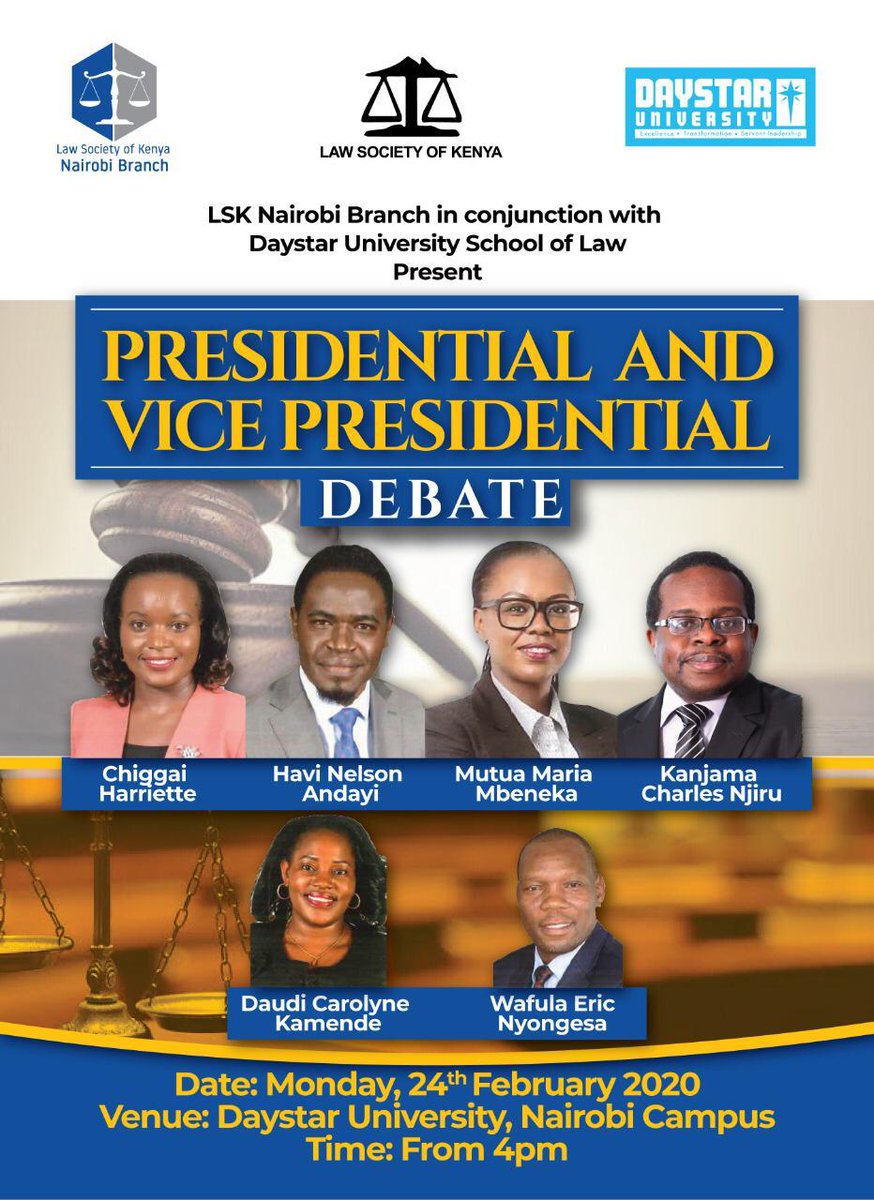 ckanjama's tweet photo. The 7th & final LSK Presidential Debate will take place at Daystar University, Nairobi, on Monday 24th Feb 2020.
#ItsTimeToFinishTheJob
#TransformTogether
#StrongLSK https://t.co/i15iHdq81y
