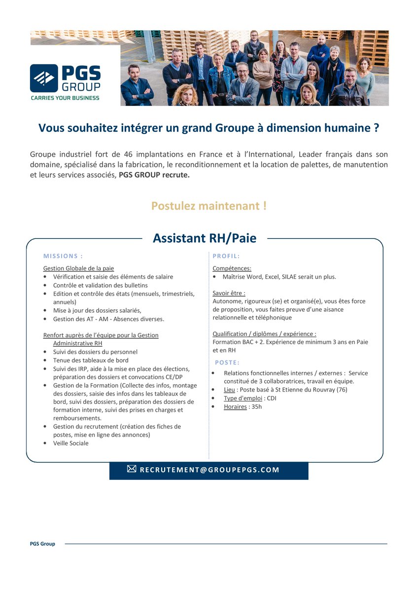 Nicolas_Occis's tweet photo. Vous avez 3 ans d'expérience en administration du #personnel et en paie ? Vous êtes autonome, polyvalent(e), adaptable ? Rejoignez notre dynamique équipe #RH @GroupePGS France à Saint-Etienne-du-Rouvray près de #Rouen en tant qu'assistant(e) RH/paie #yeswewood https://t.co/rDnUDRd6zI