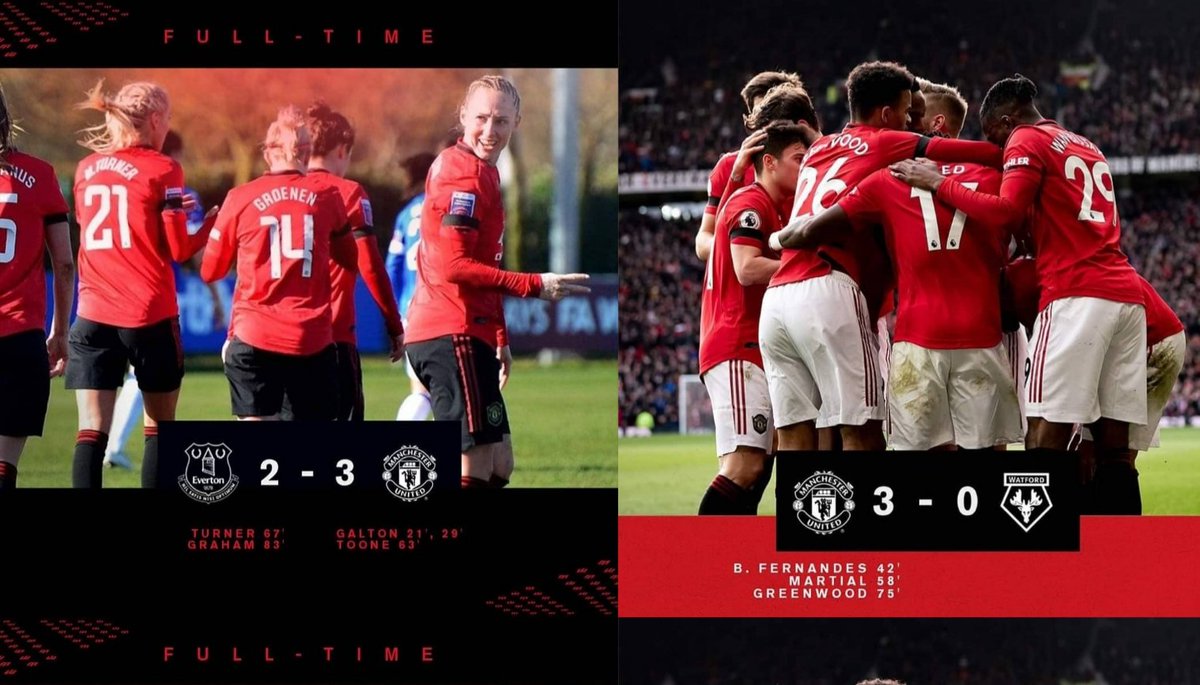 3 goals and 3 points for the Ladies, 3 goals and 3 points for the Lads, definitely a good day to be a Red <a href="/ManUtdWomen/">Manchester United Women</a> <a href="/ManUtd/">Manchester United</a> 😀