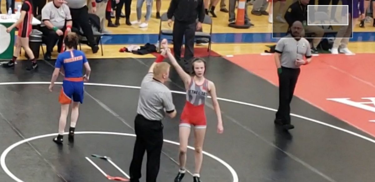 BethelWrestlers's tweet photo. Alexa won her first match on the day 5-4.  She needs to win one more to solidify a spot on the podium!  #TigerPride
@bethelTsports @ClerSunSports https://t.co/y0qQgJp7O5