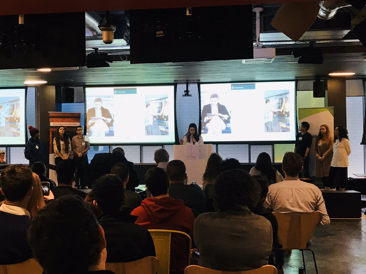 HackAccessDub's tweet photo. Team 2 presenting ‘Travel Buddy’ connects a pool of volunteers to passengers who require assistance.
“Perhaps one day, anyone can be a travel buddy, anywhere” https://t.co/03KLWv6g2y