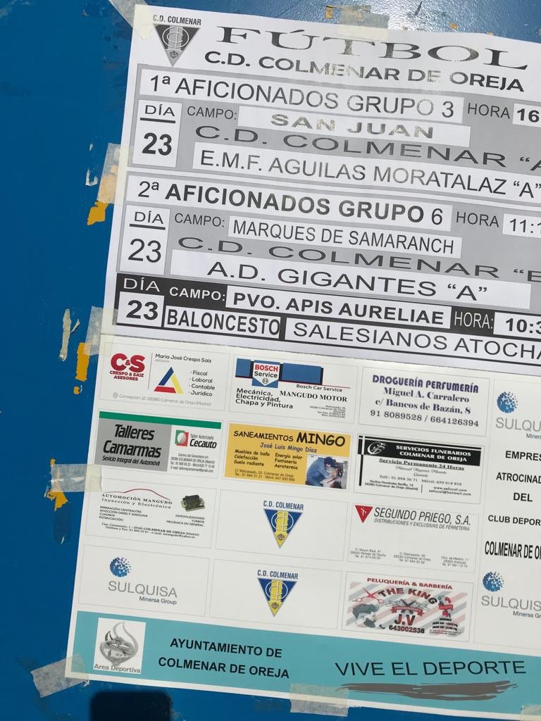 RFFM_oficial's tweet image. 🏟 En el Campo de San Juan Colmenar de Oreja se juega el partido de 1ªAficionados del grupo 3 🆚 @cdColmenarOreja y @aguilasmorata 

👥Miguel Ángel Manzano, Presidente del Comité de Entrenadores de la #RFFM, se encuentra siguiendo el partido en directo
