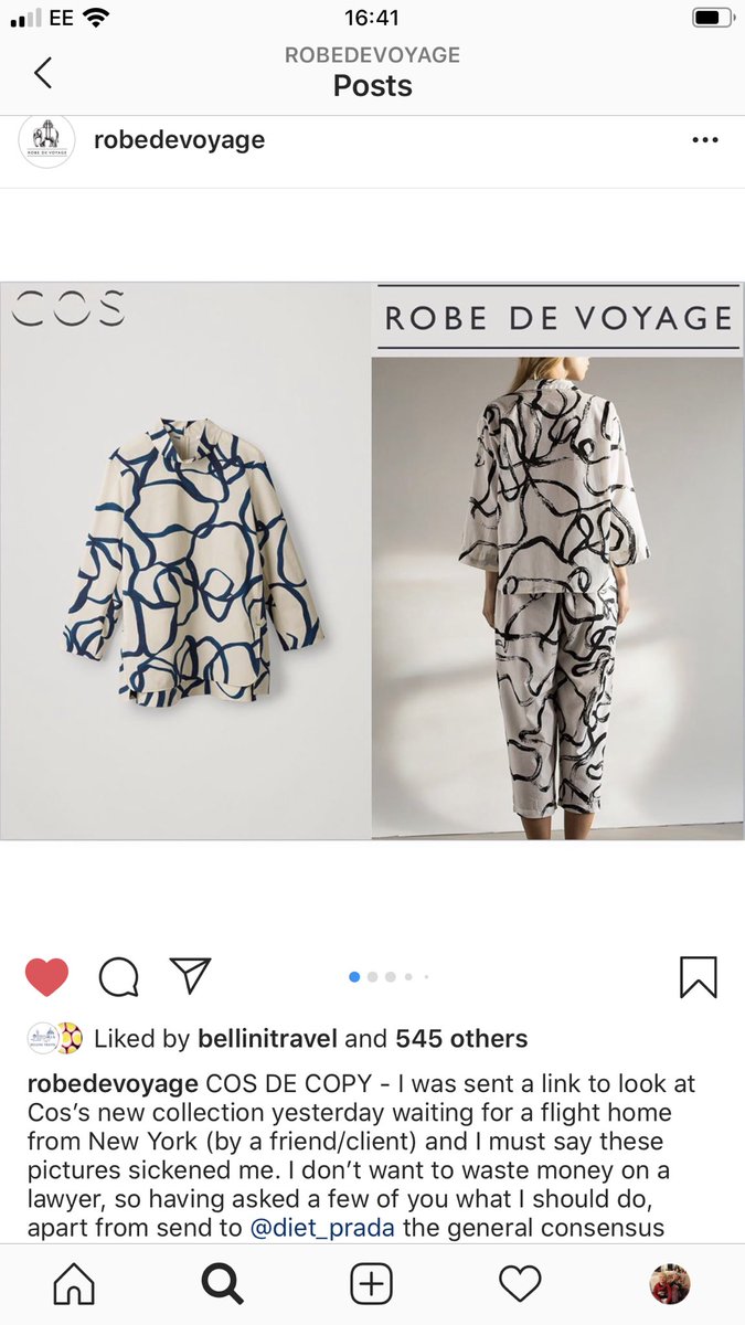 loubievaughan's tweet photo. @cosstores you are utterly shameless in stealing a small independent designer’s ideas. Shame on you. Don’t buy cheap #cosdecopy #cos poor @RobedeVoyage https://t.co/FUuHqE6qW0