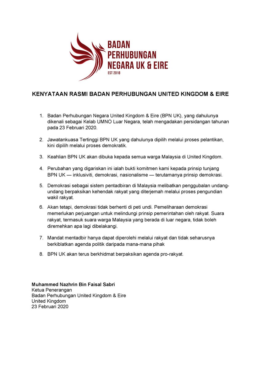 uk_bpn's tweet photo. We have re-established our organisation and reaffirmed our principles. We shall remain true to our mission of service, not in the interest of a partisan political agenda, but to the rakyat and the nation. https://t.co/t1GNU4xvHj