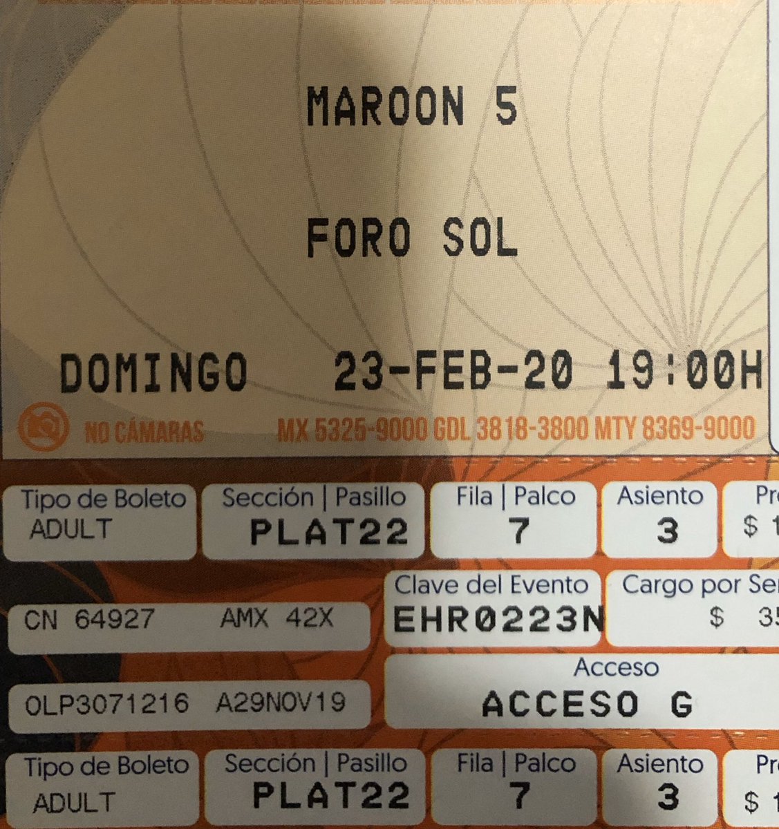 Alx_Gtz's tweet photo. Vendo boletos platino D #Maroon5enMexico domingo 23-feb-2020 $5,000 por los 2 https://t.co/Xo5KCP49SI