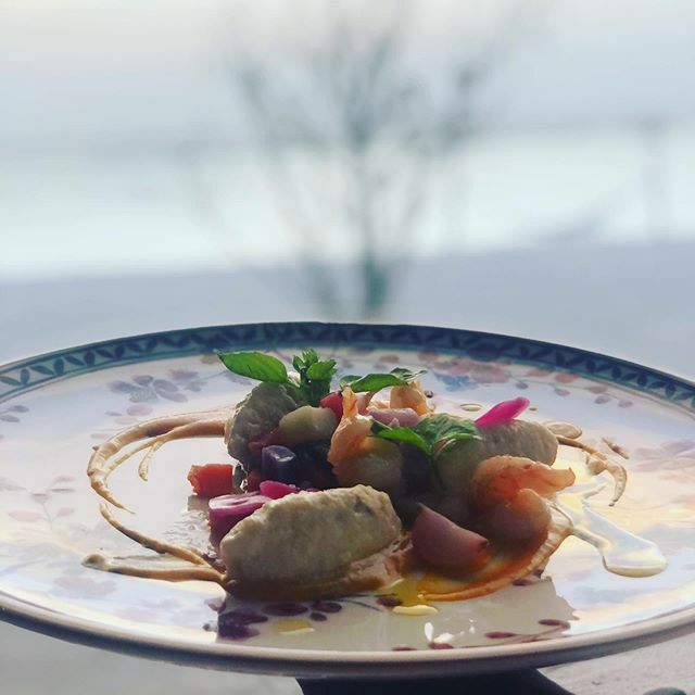 La cucina toscana alle Maldive: gnudi con salsa allo zafferano e gamberi. .
.
.
.
#youandmemaldives #ilfalcoiere #silviabaracchi #cocoonmaldives  #cookingaround #cookinginTuscany