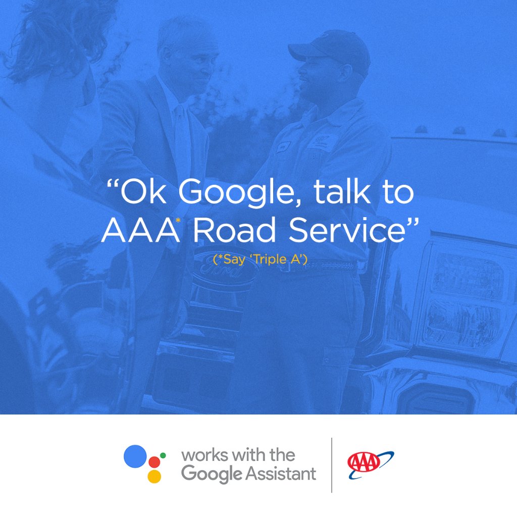 AAAClubAlliance's tweet photo. #AAAโs new Google Assistant skill is your always-on, service dispatcher. When you need roadside help, just ask your digital assistant to help make the call to AAA. #NeedHelpJustAsk #AAA #AAAroadsideservice #Technology #GoogleHomeAssistant https://t.co/aTr5vfQJsT