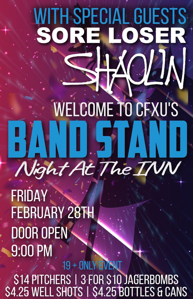 takin’ a little jont over to <a href="/theGoldenXInn/">The Inn</a> // <a href="/stfxuniversity/">StFX University</a> // Antigonish with our good friends Shaolin this Friday.

Hope to see some friends out for this one!