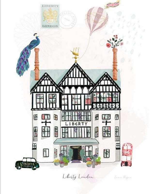 EmmaBryanDesign's tweet photo. Here’s my take on @libertylondon for the recent #libertyopencall to create an illustration of the iconic London building. It’s somewhere that I’ve wanted to draw for a long time, I’ve incorporated their coat of arms, some of my florals and the peacock a… https://t.co/Ip0lhmf47Z https://t.co/8g0MOIdulj