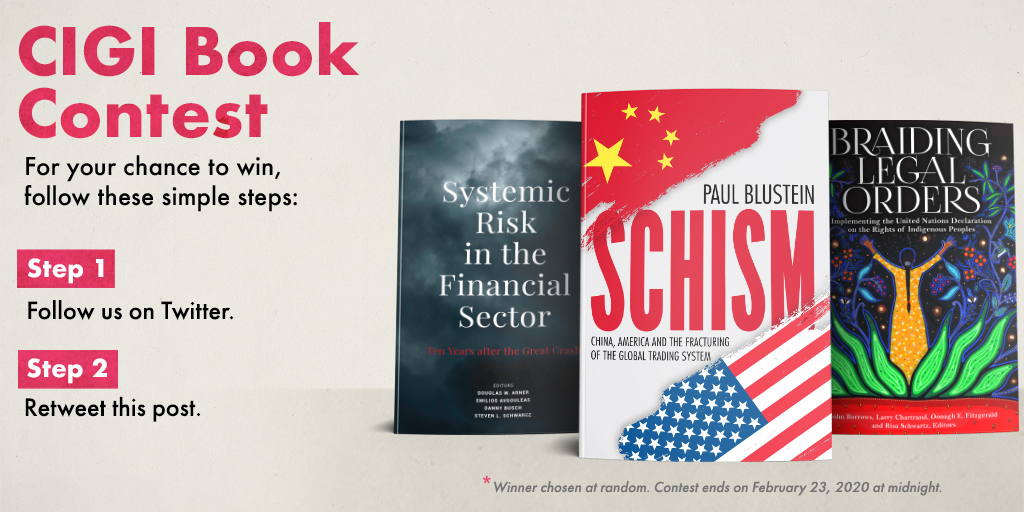 CIGIonline's tweet image. Last chance to win a CIGI book this month: follow us and retweet this post to enter the draw!

Contest ends at midnight and the winner will be chosen at random on tomorrow. Here&apos;s our full list of books: cigionline.org/bookstore?utm_…
