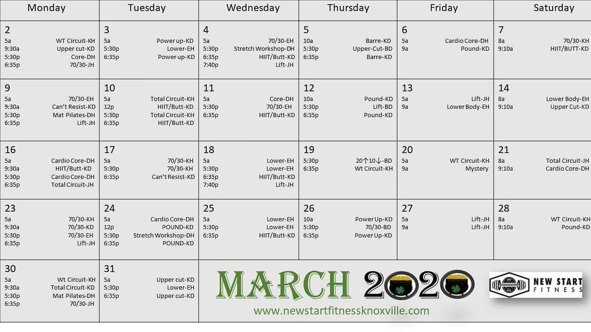 NSFKnox's tweet photo. Tentative March schedule! 

#NSFKnox #KnoxvilleFitness #KnoxvilleTrainer #2020goals https://t.co/XYiCRic32B