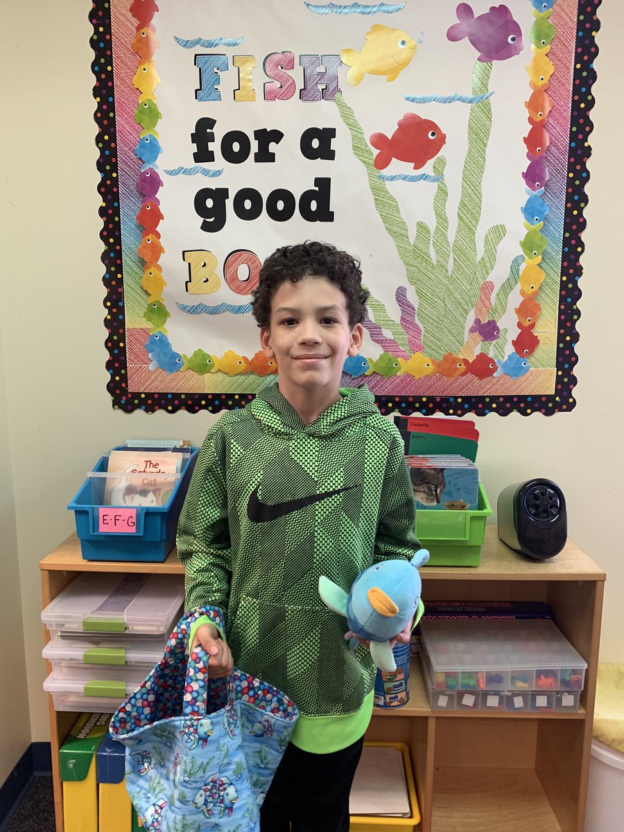 This weekend, Rainbow Fish went home with this wonderful student. His behavior was excellent this week and he worked so very hard in class every day. Great job Austin and congratulations!