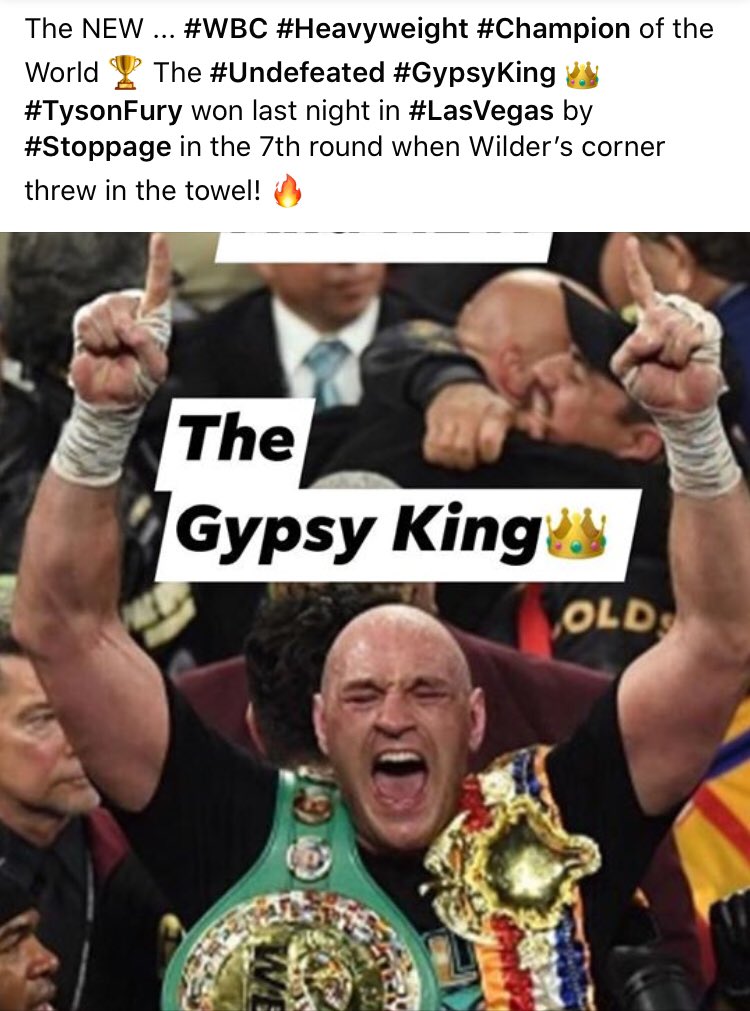 FightTalk247's tweet photo. The #GypsyKing shocked the world last night with his performance in #LasVegas at the #MGMgrand 🔥 Becoming the NEW #WBC #HeavyweightChampion 🏆 by defeating #DeontayWilder by 7th Round Stoppage when Wilder’s corner THREW IN THE TOWEL! 
#FightConversations #FightTalk247 https://t.co/OdAu4haWpZ