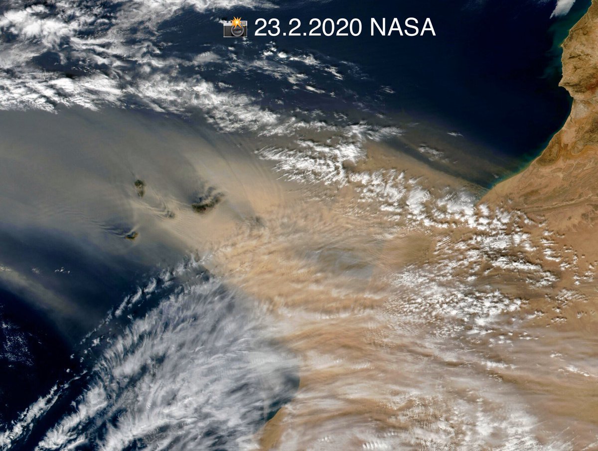 🌍 Calima (Saharan dust) hit for the second day the Canary Islands
📸 NASA 23.2.2020 la tormenta de Calima desde el espacio: worldview.earthdata.nasa.gov/?v=-40.8717561…)