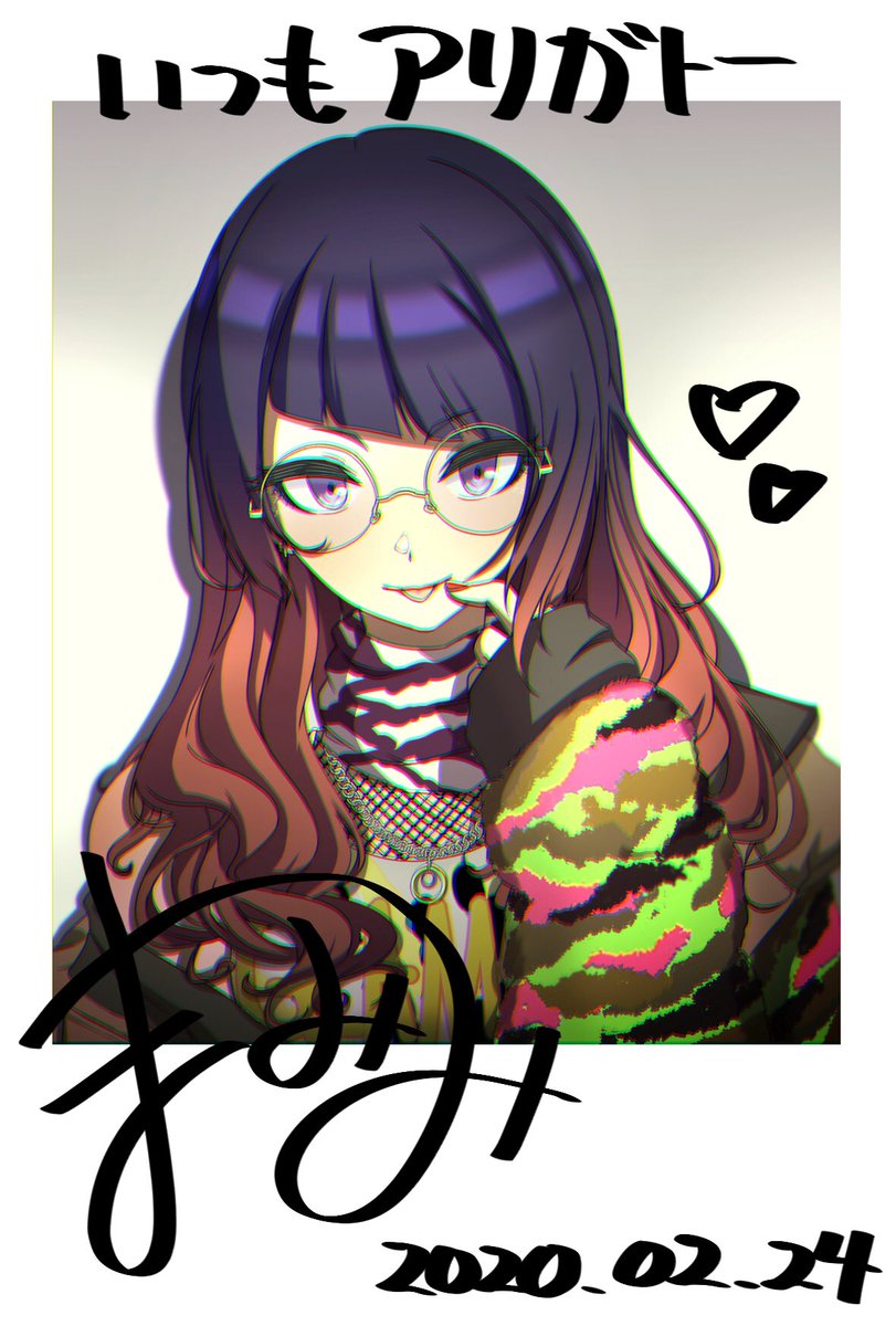 tanaka mamimi 1girl solo tongue out glasses tongue diagonal bangs bangs  illustration images