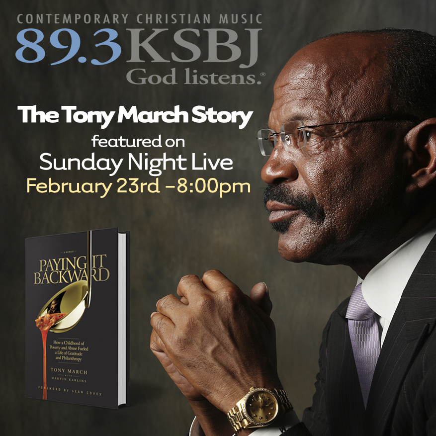 ItBackward's tweet photo. Tony will be a guest on 89.3 KSBJ Sunday Night Live tonight at 8:00 PM to discuss his new memoir and how he overcame adversity to find success and to follow a calling for philanthropy. #Philanthropy #PayItBackward #PayingItBackward #Charity #Success #Giving #Memoir #Homeless https://t.co/W4KEtvd1Fe