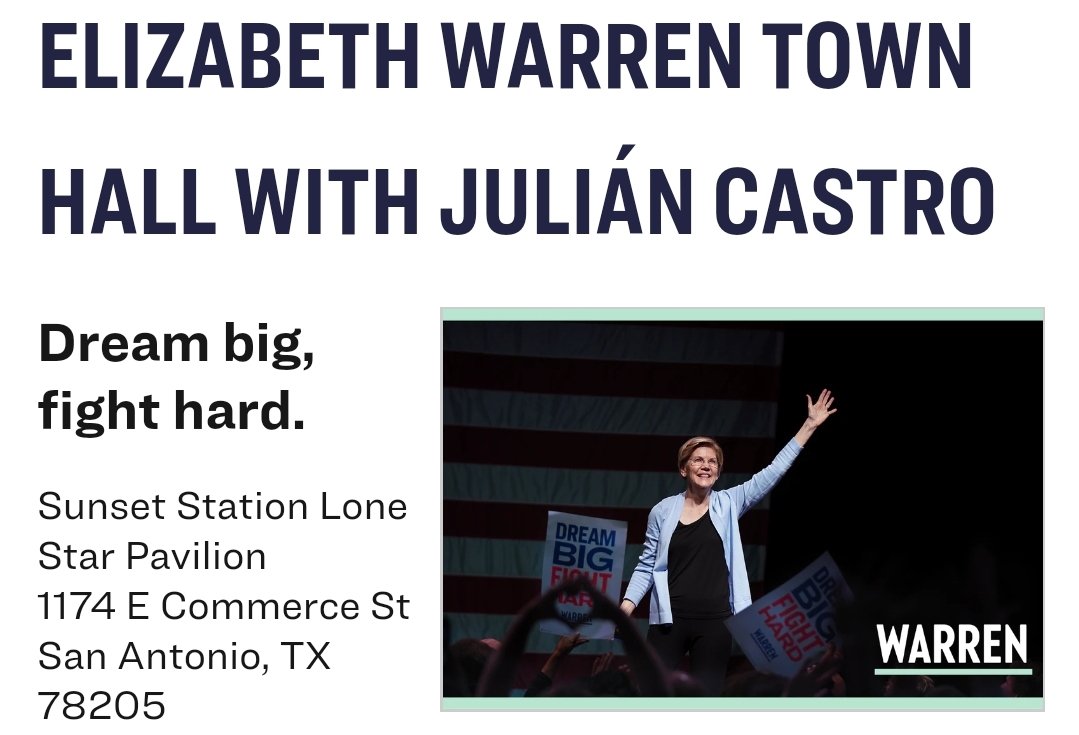 WhyNot_RESISTS's tweet photo. Warren is coming to San Antonio, Tx
February 27
doors open at 4:30
Join the fight π
#TexasForWarren
#PresidentWarren https://t.co/AfH9psFlEH