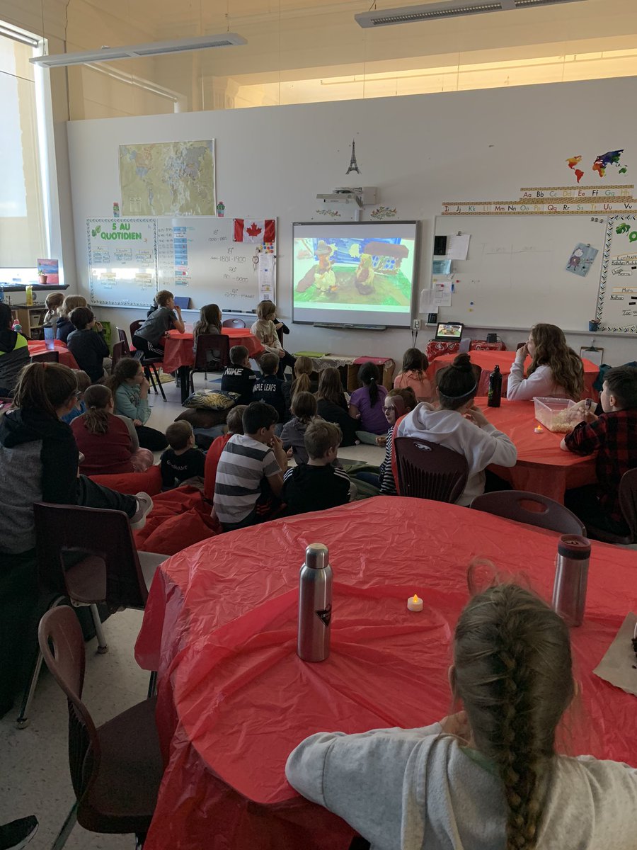 Mme_Pilon's tweet photo. Our classroom @alcdsb_mich turned into a French cinema for the grand release of students’ stop motion animation videos in which they have written and produced #alcdsbfsl https://t.co/8ngkDTP72W