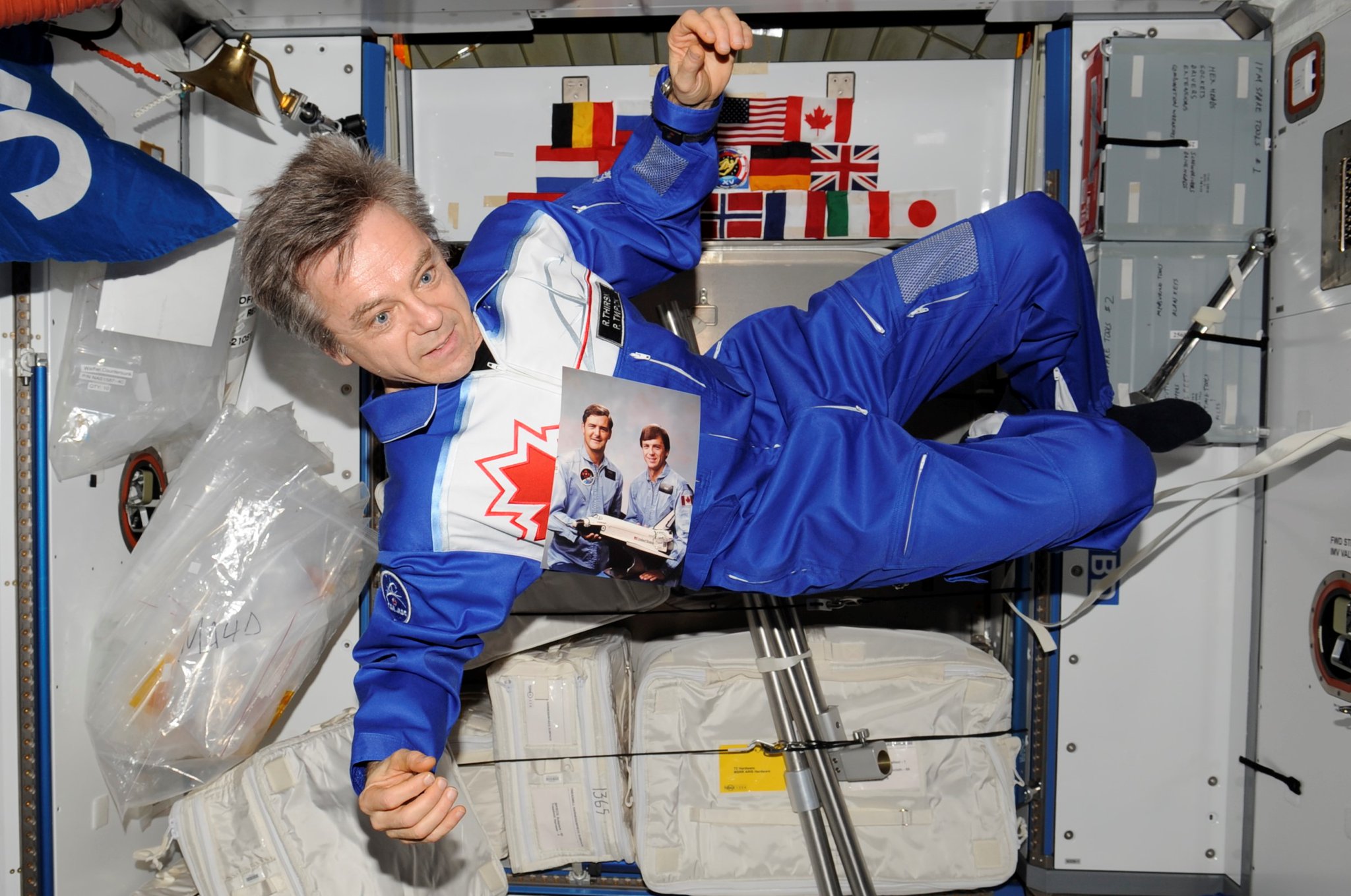 Happy birthday to my friend, Marc Garneau. 39+ years old and he still fits into his STS-41G flight suit. 