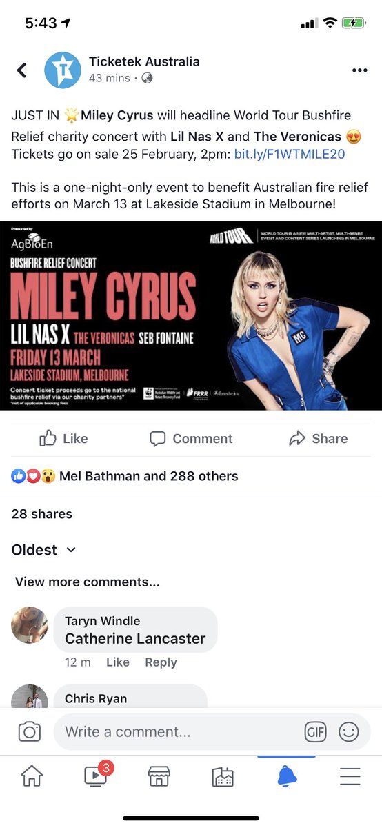 mileyslawyer's tweet photo. BEST FUCKING NEWS TO WAKE UP TO AT 5AM ON A MONDAY MORNING. IM GETTING MY MILEY TATTOO THIS WEEKEND AND THEN SHE FINALLY ANNOUNCES THIS #SHEISCOMING #IAMCRYING #BUSHFIRERELIEFCONCERT @MileyCyrus https://t.co/lrakr0orTO