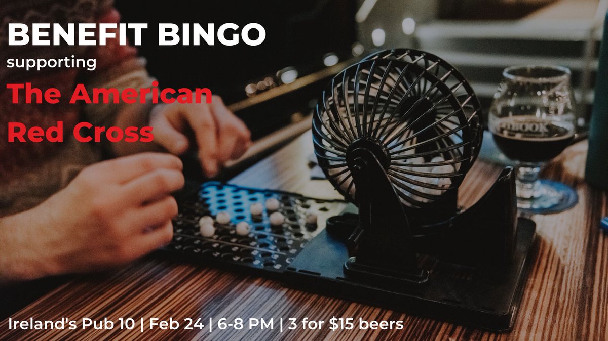 Support the <a href="/RedCross/">American Red Cross</a> by heading to <a href="/IrelandsPub10/">Irelands Pub 10</a> for a bingo night! Be there tomorrow at 6pm!