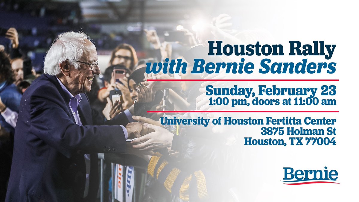 BernieUSA2020's tweet photo. LIVE NOW 🔴 Bernie Sanders Rally in Houston, Texas - February 23, 2020 #BernieSanders2020 #Bernie2020 #NotMeUs #FeelTheBern #Bernie #SheThePeople2020 #CA #BernieForTX #BernieWon  #BernieSanders 

LINK: https://t.co/zxJf1oojj3
LIVE NOW: https://t.co/zxJf1oojj3 https://t.co/r0iYLY7bDn