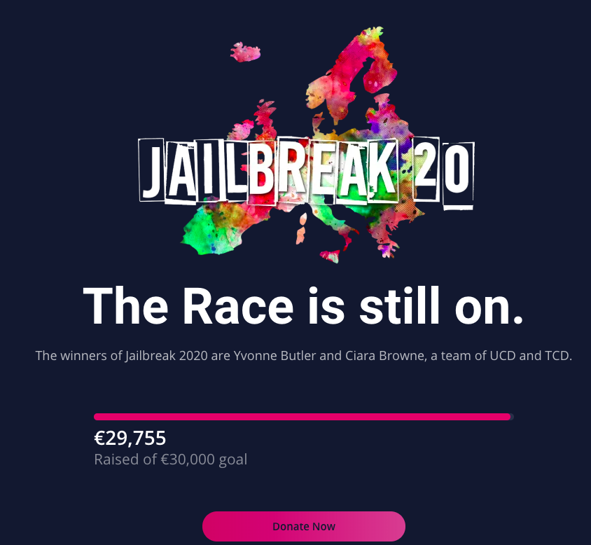 We are less than €250 away from our goal of €30K! Get onto family, friends, acquaintances, enemies or anyone in between to help reach €30,000!!! Go to jailbreakrace.com!