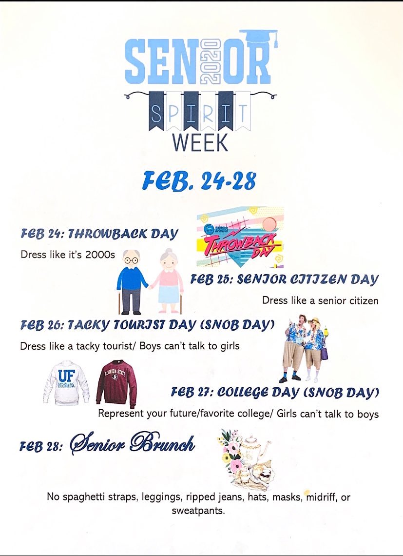 Braddock_sg's tweet photo. REMINDER: Senior spirit week kicks off tomorrow!! Starting off with 2000s day!! 🐾 https://t.co/g5szkWBlFX