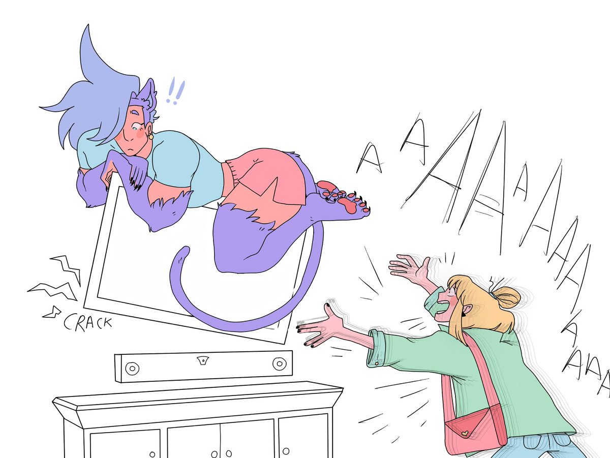 Happy #catday 
. 
Pls if ya have a catboy boyfriend make that tv stand more sturdy 😔
#promareliofotia #promarelio #promare #promareredux #liofotia #liodegalon #liodegalo #galothymos #galopromare #catboygalo #catboy #nekoboy  #galo #lio #digitalart  #promarefanart  #AU #promareau