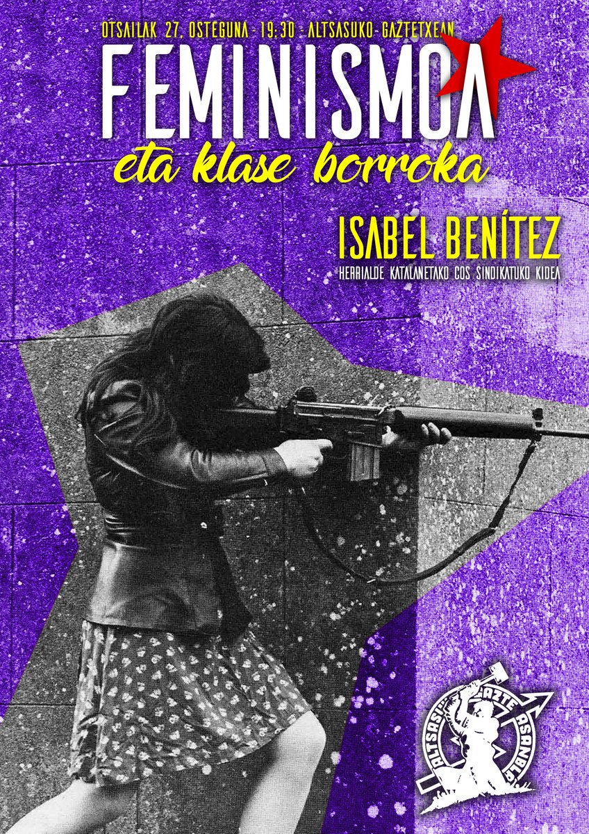 AltsasukoGA's tweet photo. 🗣️[HITZALDIA]
Feminismoa eta klase borroka
(Gazteleraz)

Emakume langilearen eguna iristear, eztabaida feministan sakontzeko aukera izango dugu hurrengo ostegunean.

Isabel Benítez izango dugu Altsasun, @COSnacional.eko kidea eta klase-feminismoan jantzia.

Ez galdu aukera! https://t.co/9JtjfnUn5f
