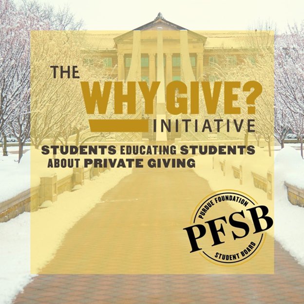 PFSB_Purdue's tweet photo. The Why Give? Initiative starts tomorrow! Throughout the week, we will be hosting events across campus! Be sure to stop by our tables to see how private giving has effected YOUR Purdue Experience!

TOMORROWS EVENT: Donuts for Donors- Beering 9-11am https://t.co/uHO93eQH1F