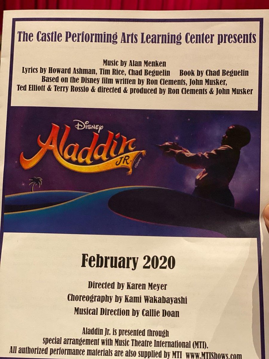 Last chance to catch CPAC's KidStart program of Aladdin Jr., featuring our talented grade 5-8 students in the Castle Complex! 3:00pm today at the Bright Theatre.