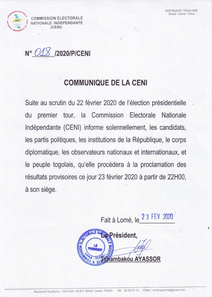 Togo/Présidentielle 2020 : Les résultats attendus tout à l'heure..
<a href="/cenitogo/">CENI-TOGO</a> <a href="/FEGnassingbe/">Faure Essozimna GNASSINGBÉ</a> <a href="/kondo_lazarre/">Lazarre KONDO</a> <a href="/PDegbevi/">patrick degbevi </a> @CACITOGO2