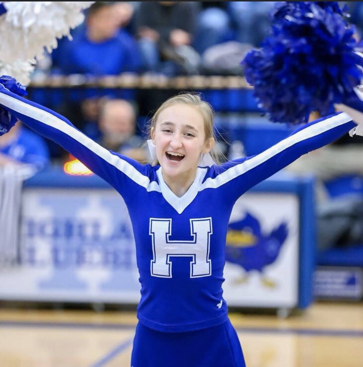 HHSCheerleadin1's tweet photo. One year ago today, we lost Lilliana! She was full of joy, kindness, inspiration and an incredible athlete. There isn’t a day that goes by that we don’t miss her! Lil was everyone’s cheerleader. 💙🐦📣 #livelikelil #beforejerrytherewaslil https://t.co/7f2fisn1Zc