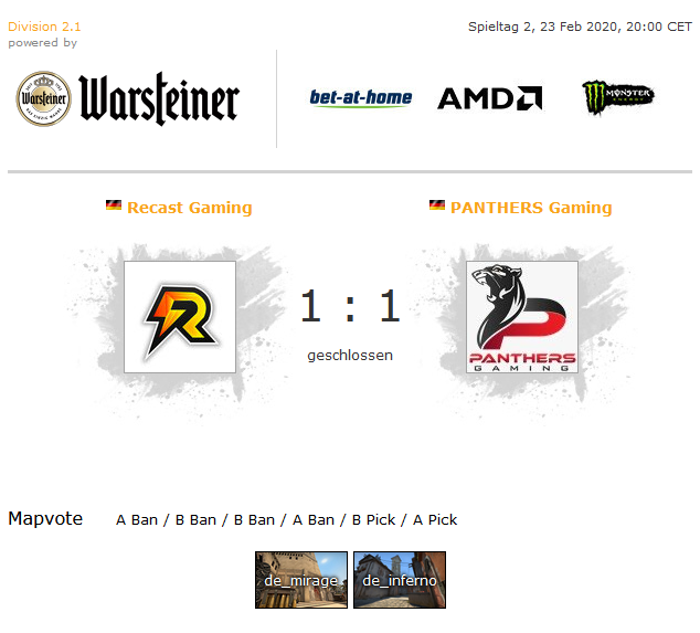 gaming_recast's tweet photo. 🔥Draw🔥

Wir trennen uns 1:1 (16:14/09:16) gegen den Favoriten @pnthrsgg in der Div.2.1 @99DAMAGEde. Eine super Teamleistung unserer Jungs! 

#GORECAST⚡️

powered by @ORITYgg,@SITNESSRS,@GamersBaseBC,@CoolerMasterGER, @Smartgrip_OG,@XOOSEtweet,
@GAMER_SUPPS_GER https://t.co/t4tK8HL87J