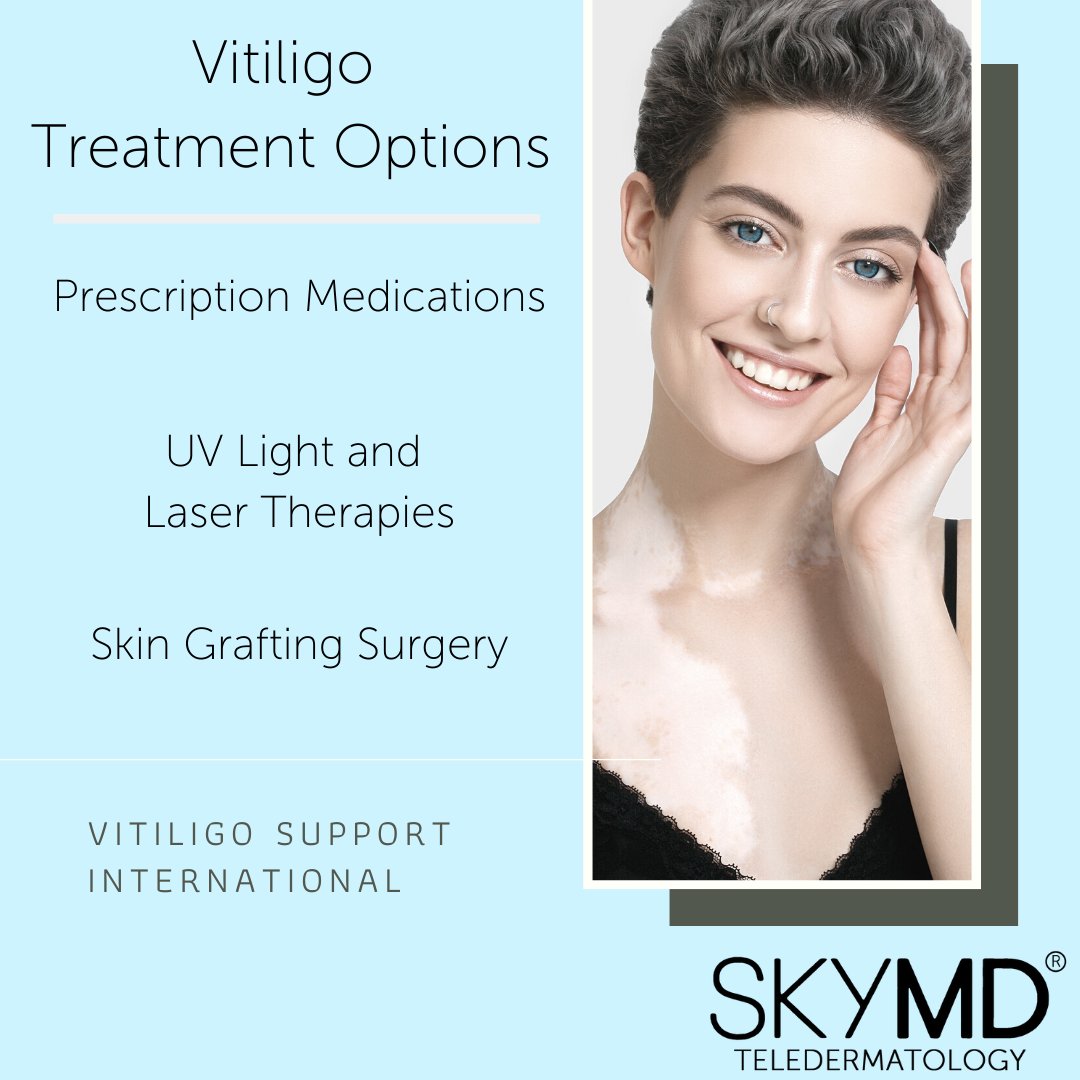 getSkyMD's tweet photo. If you are experiencing vitiligo, here are some of the treatment options that will likely be suggested.  Each one has tradeoffs that our dermatologists will always make sure to align with your personal goals. 

#vitiligo #UVLight #SkinGrafting https://t.co/dwMhpoQiaf