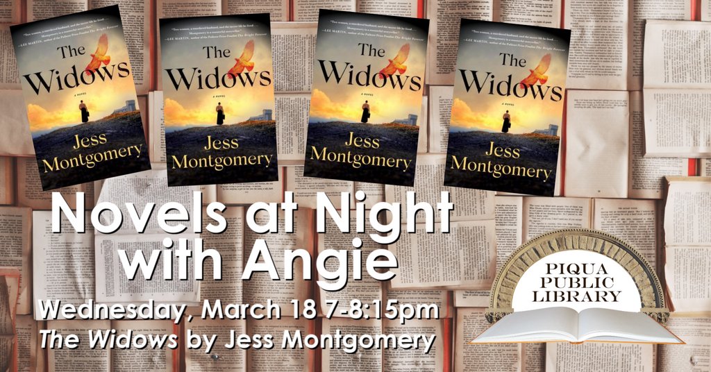 PiquaLibrary's tweet photo. Join us for #NovelsatNightwithAngie! This fun + relaxed reading group meets every 3rd Weds. of the month, 7-8:15pm in the #PiquaLibrary Louis Room. In Mar. we are #reading #TheWidows by #YaaGyasi @JessM_Author. Our #OneBookManyCommunities 2020 book! #WomensHistoryMonth #bookclub https://t.co/CcYCmBkPG9