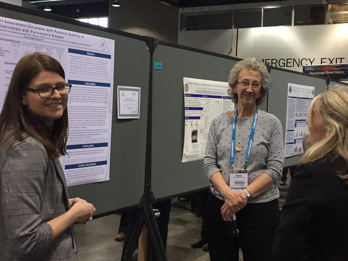 DaemenDPT's tweet photo. CONGRATS! Dr.'s Inglis, Held, and 
Daemen grad Dr. Osmanski (Linde) for winning 1st place in Clinical Research from Balance &amp; Falls SIG of the Academy of Neurologic PT #CSM2020. "Backwards Gait Assessment Correlates with Postural Stability in Individuals with Parkinson's Disease" https://t.co/4rsad3GnsZ