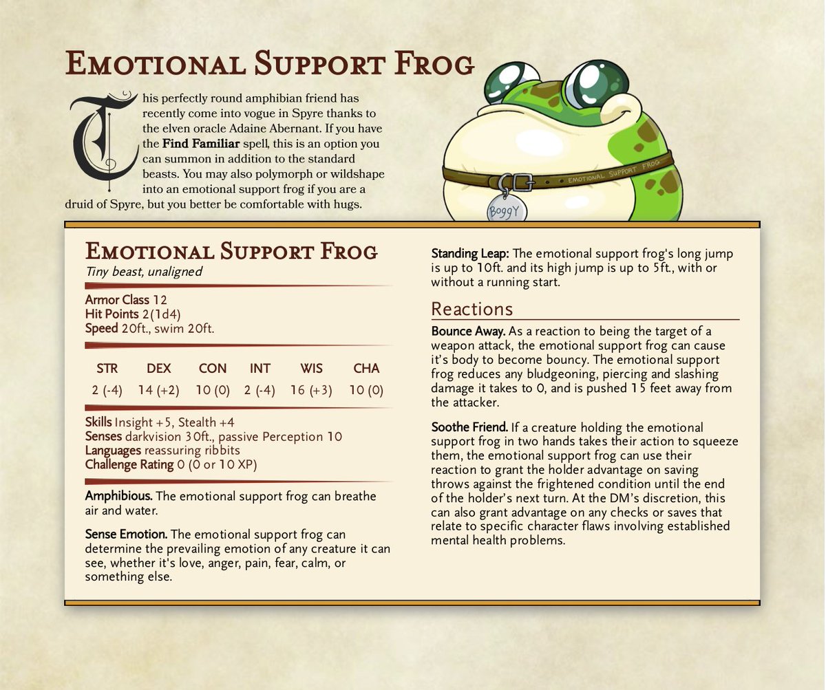 Crit_Fails's tweet photo. Sometimes you just need a cute round friend to squeeze to get you through the day. Here's a quick frog friend for yall to use in Spyre campaigns!

#dimension20 #FANTASYHIGH @vornietom https://t.co/KbSk2K32l3