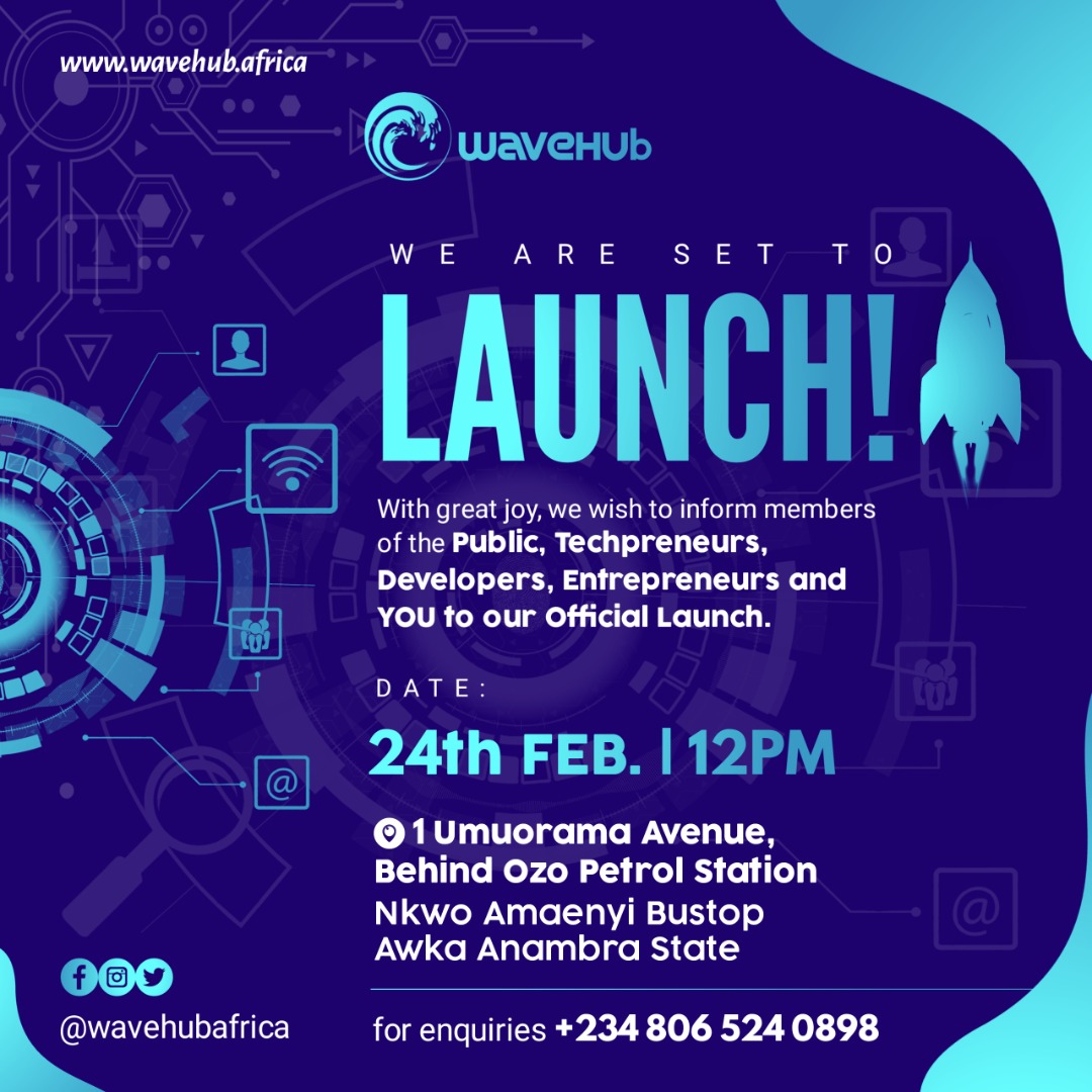 Princekwekowe's tweet photo. Tomorrow is Monday .... Something more interesting? Tomorrow is the official launch of WaveHub Africa . 

If you're in Anambra and you love #tech .. do plan to attend! 

#WaveHubAfrica #wavehubafrica #Wavehub #wavehub #SundayMotivation #MondayMotivaton #MondayMorning https://t.co/YY6Avze1EJ