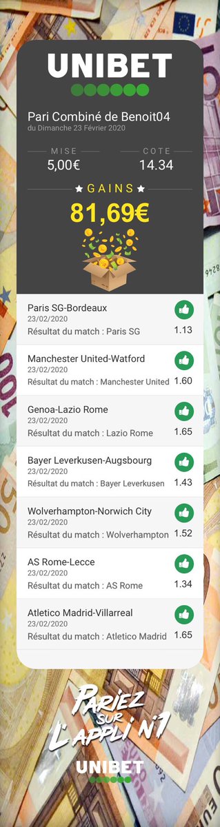 benoit62690's tweet image. Merci 😁🤑👌 ⁦@UnibetFrance⁩