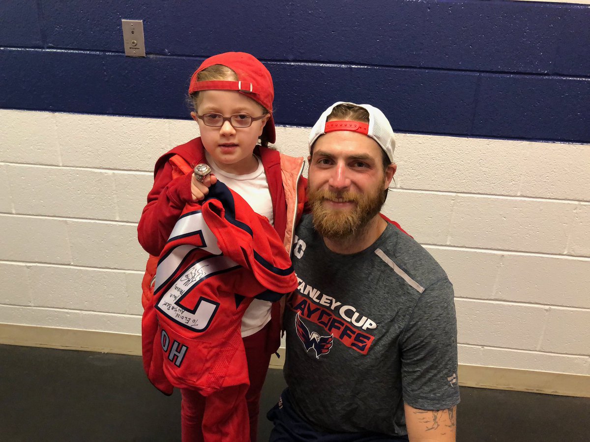 SterlingStrange's tweet photo. This is Eloise. She is 7 and a HUGE @Capitals fan. She lives with some physical impairments the majority of us will never know. @Holts170 is her favorite player, and she got to meet and talk to him after the game today.
#ALLCAPS 
@bbholtby @IdlewoodRoad @russianmachine @NoVa_Caps https://t.co/R93cIL0kLd