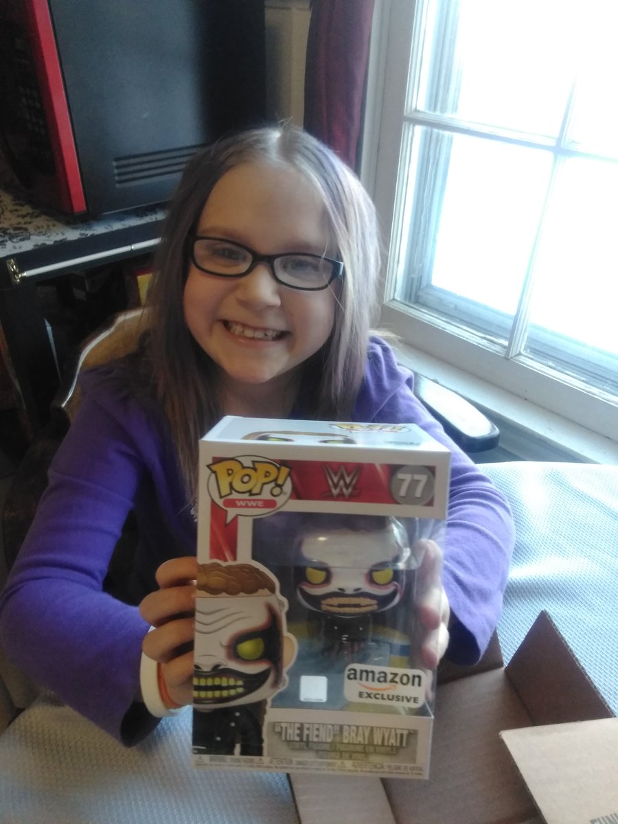 SabrinaIrelan's tweet photo. I swear my daughter loves @WWEBrayWyatt more than me lol She was so excited to get her "late" birthday present. She started jumping up and down, I almost didn't get a picture of her! This girl is definitely a #firefly https://t.co/AbkZYpBCPr