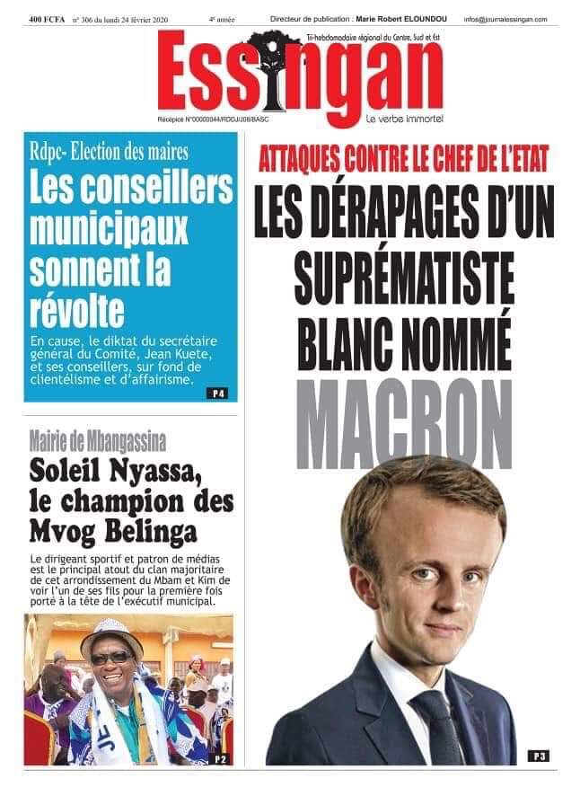 And they did not disappoint! Monday's bad guy is, you guessed it, president  @EmmanuelMacron the "white supremacist" hellbent on destabilizing peaceful Cameroon. Someone should write a thesis about this stuff!  #journalism  #gutterpress