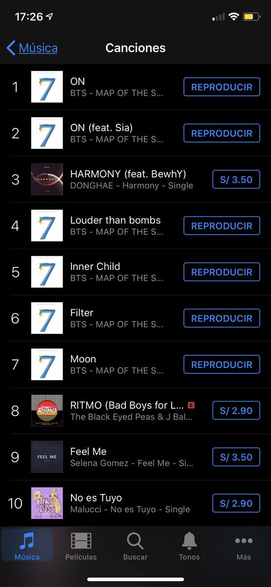 peruviarmy_twt's tweet photo. .@BTS_twt iTunes Perú 🇵🇪 #SEVENPARTY
1. ON (+1)
2. ON (feat. Sia) (-1)
4. Louder than bombs (+1)
5. Inner Child (+2)
6. Filter (-2)
7. Moon (+3)
12. WAB: the Eternal (-4)
13. 00:00 (+185)🥺🥺🥺
14. UGH! (-5)
15. My Time (RE-ENTRY) (subió más de 185 puestos)🤯
16. Shadow (-5) https://t.co/eP0lK1dHMW