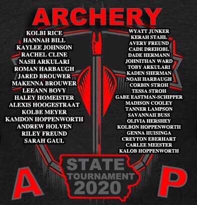 APFalcons's tweet photo. Congratulations to these individual AP Archers who made STATE!! The State Tournament will be held March 7th and 8th in DesMoines. We will know officially on 2/24 if our MS and HS teams make state as well. More details to come. #GoAP #AParchery https://t.co/h0MmeINz9U
